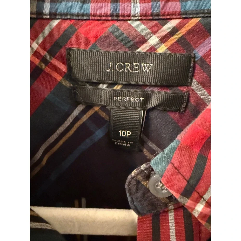 J.Crew Perfect Shirt 10P Red Green Tartan Plaid Button Down Cotton E6867 Womens